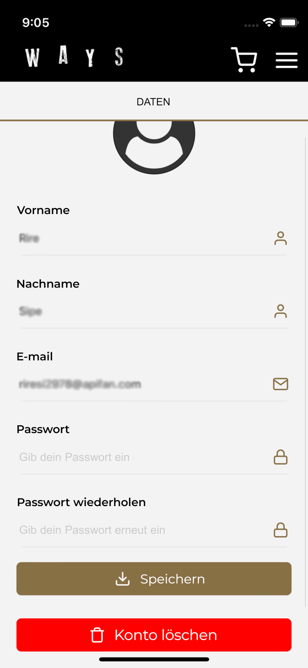 Konto löschen - Schritt 1