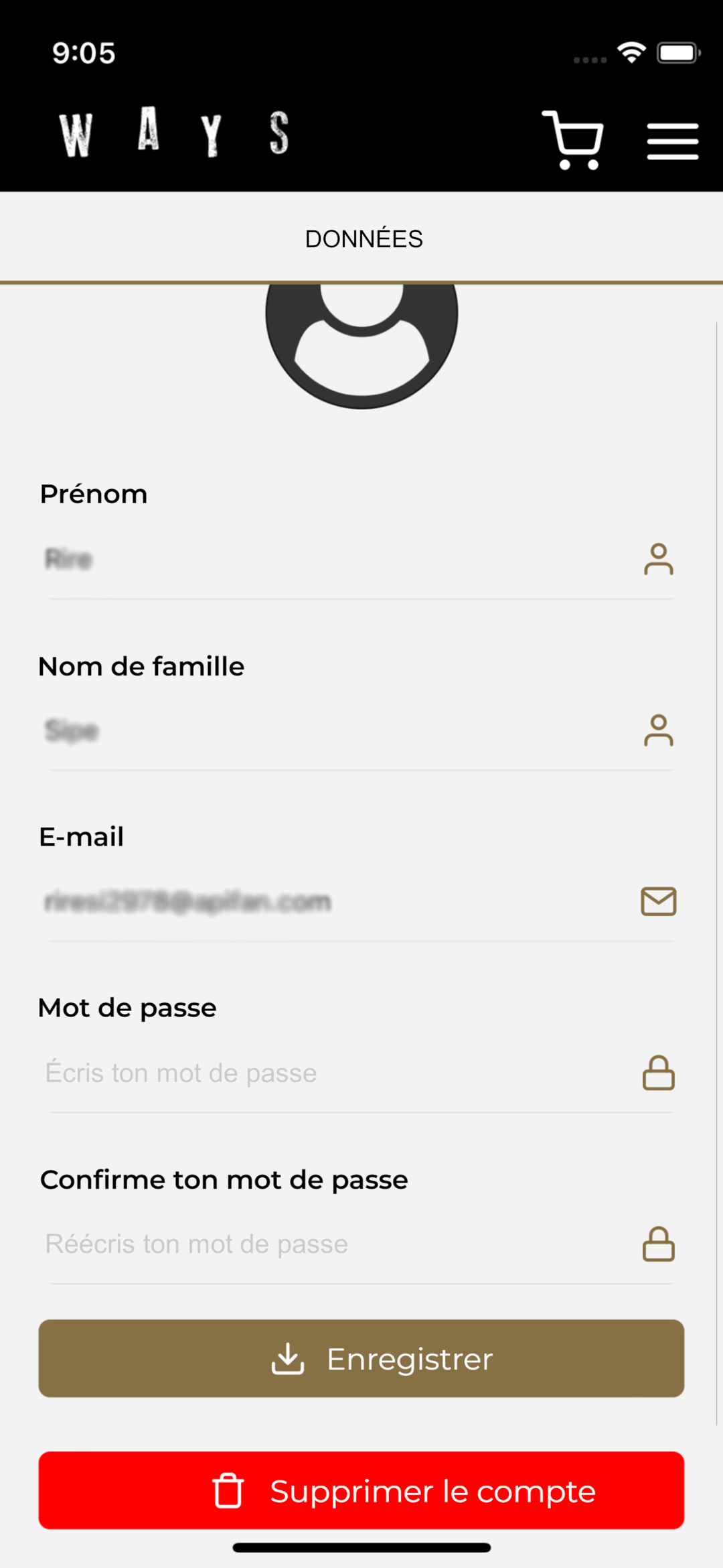 Supprimer le compte - Étape 1