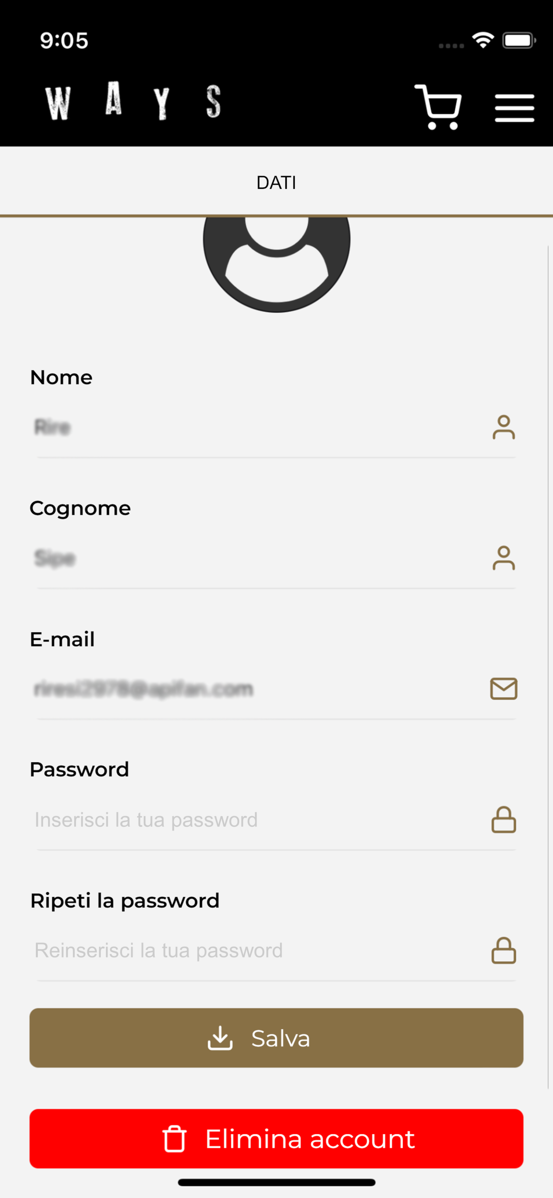 Elimina account - Fase 1